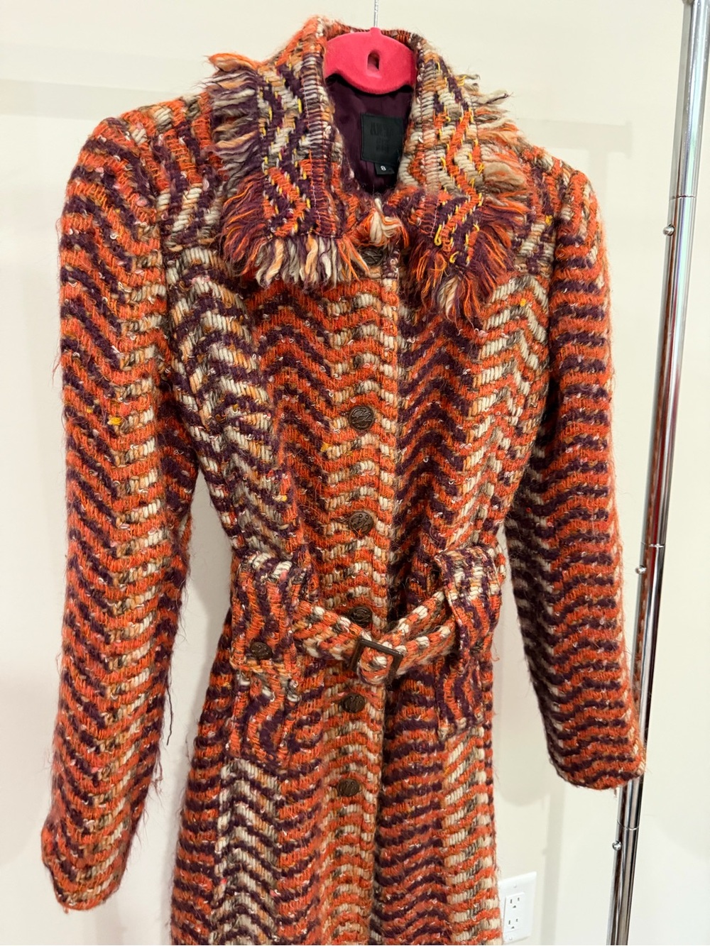 Anna Sui Fall 2006 Burnt Orange Woven Wool Coat RARE size 8 - Picture 6 of 15